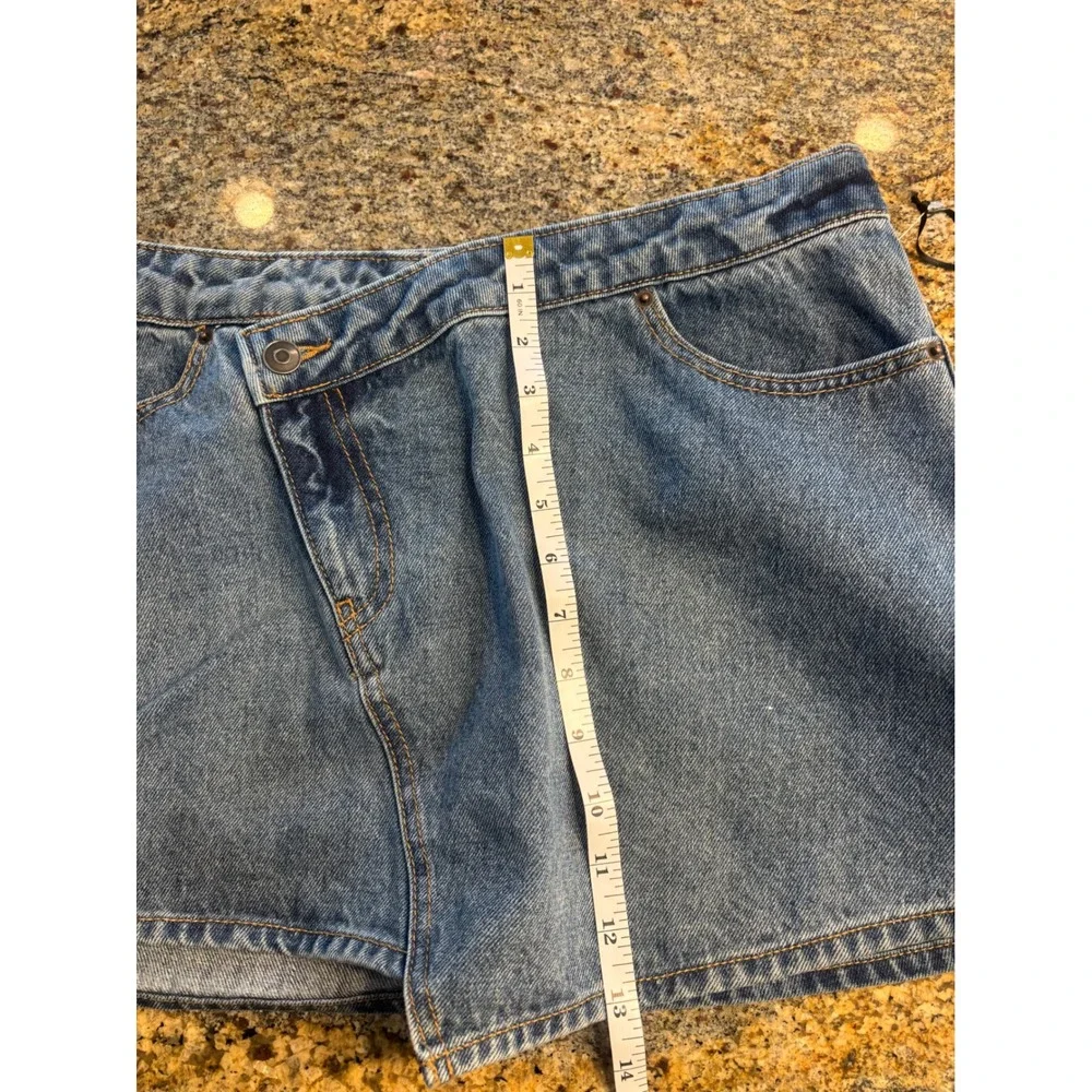 NWT Future Collective Kahlana Barfield Brown‎ Blue Denim Asymmetrical Skirt 8